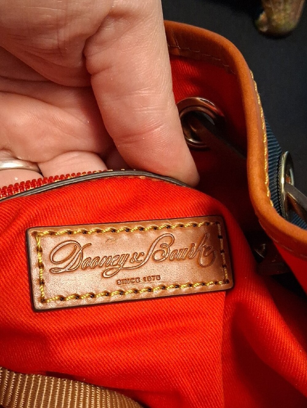Dooney & Bourke Navy Blue Canvas Crossbody with Brown Leather Trim - Picture 11 of 16